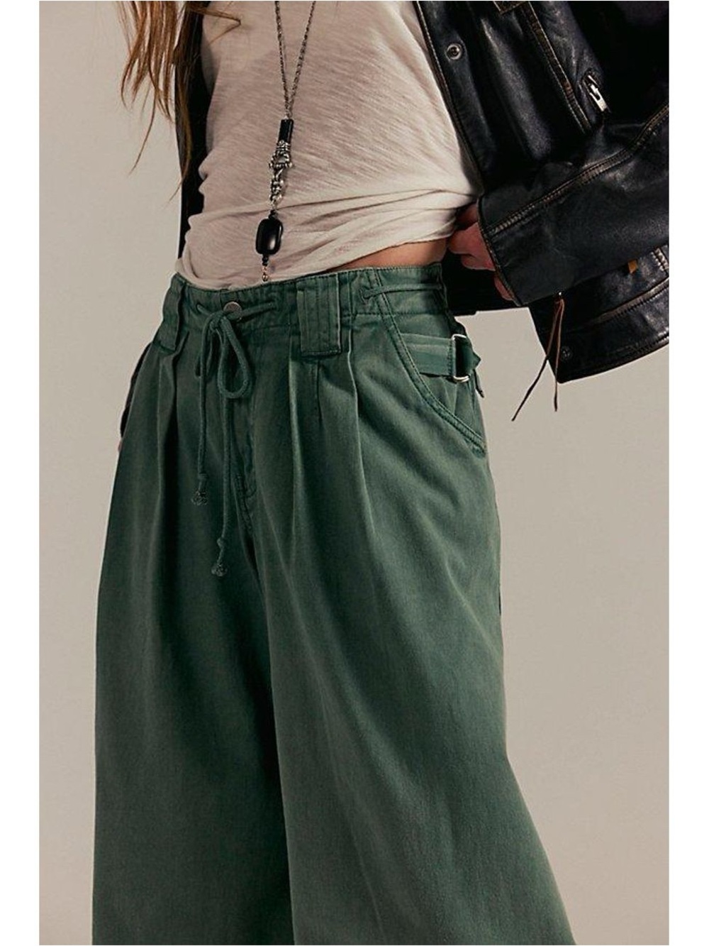 Free People Julien Wide Leg Chino Trouser Pants in Green - Picture 2 of 12